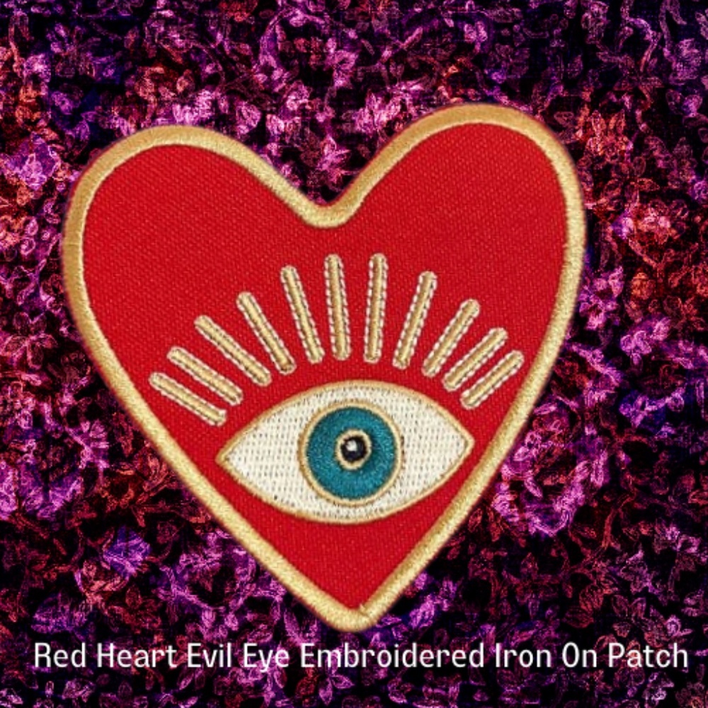Red Heart Evil Eye Embroidered Iron On Patch